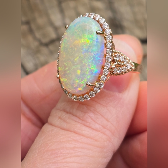 OPAL DIAMOND RING SOLID 14K ROSE GOLD - Picture 11 of 16
